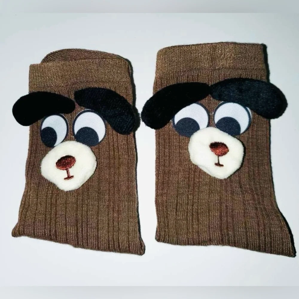 Trendy 3D Socks for Kids Cartoon Funny Ugly Socks Big Eye Brow Dog Socks NIP.
